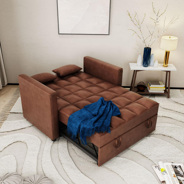 ORRD 3-in-1Faux Leather Sofa Bed with Adjustable Backrest and Hidden Side Table for Living Room 48''