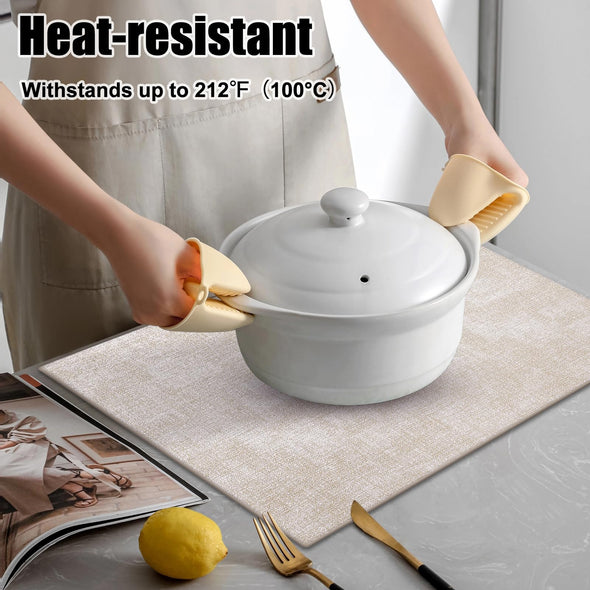 Homaxy Faux Leather Heat Resistant Placemats Set of 6, Waterproof Anti-Slip Wipeable, Beige