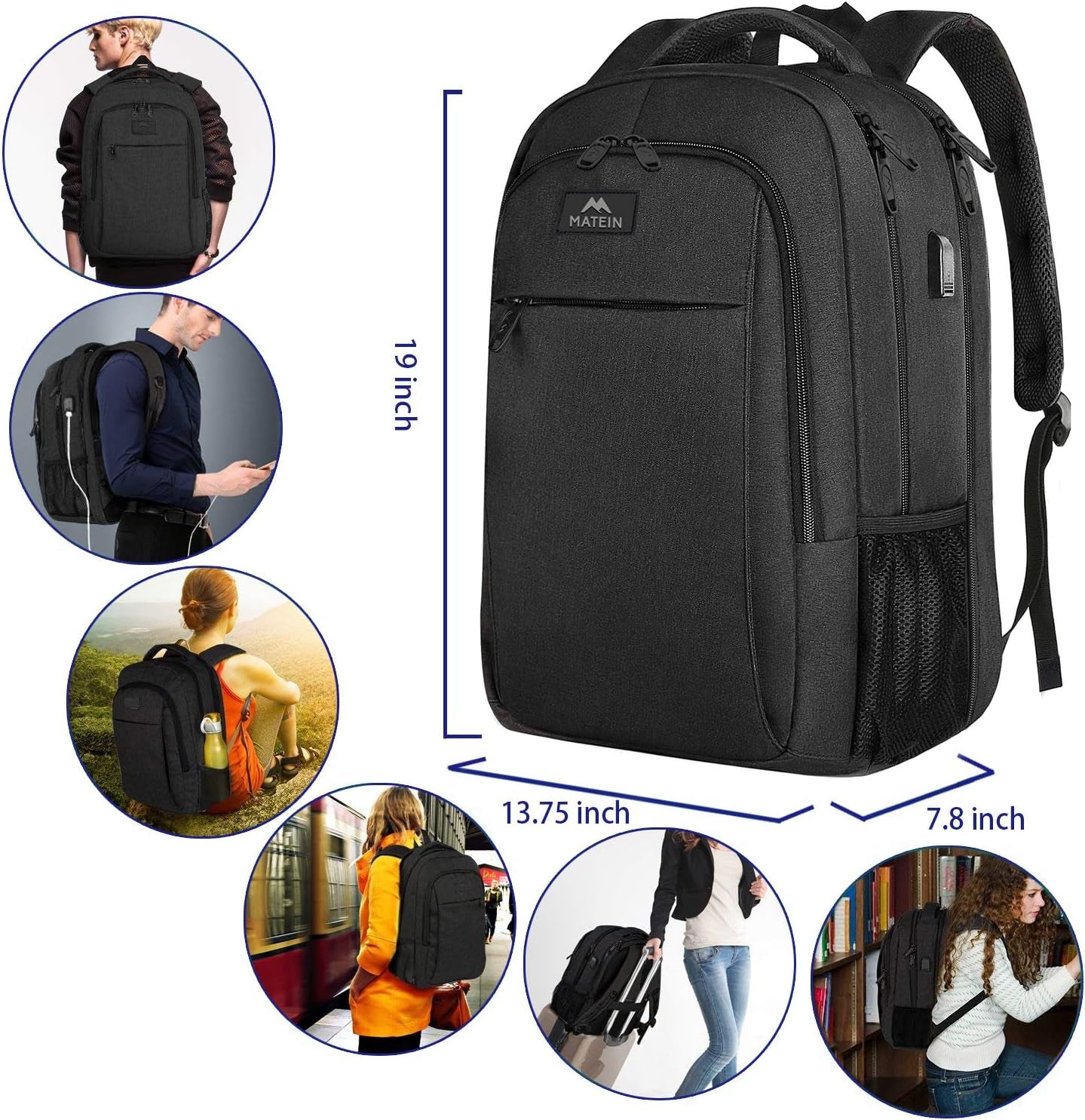 MATEIN Travel Laptop Backpack 17.3 Inch Large Computer Backpack Stylish Business Backpack Men with USB Charging Port Water Resistant School College B MATEIN Travel Laptop Backpack 17.3 Inch Large Computer Backpack Stylish Business Backpack Men with USB Charging Port Water Resistant School College B