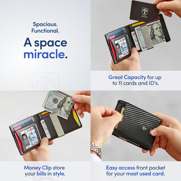TRAVANDO Mens Bifold Wallet with Money Clip - Carbon