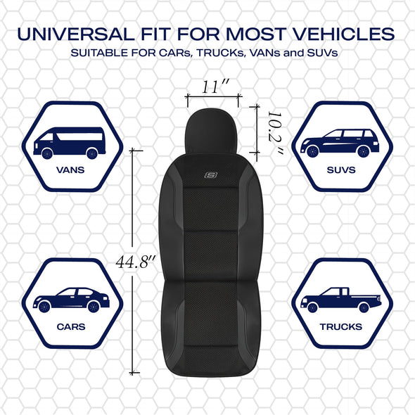 Skechers Memory Foam Leather Car Seat Covers, Cool Mesh Thick Seat Covers, Airbag Compatible, Full Protection -  Black