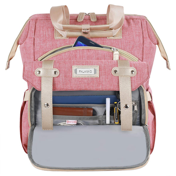 FALANKO Wide Open Pink Backpack with  USB Charging Port