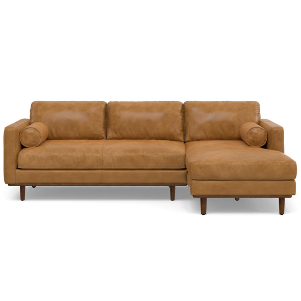 SIMPLIHOME Morrison Mid Century Genuine Leather Sectional Sofa, Sienna Full Grain Leather