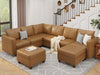 EASE MOOSE Modular Faux Leather Sectional Sofa with Storage, U Shaped - Brown