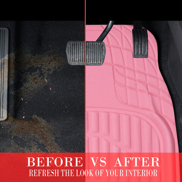 CAR PASS 4 Piece Leather Car Floor Mats, Anti-Slip Burr Bottom for SUV Truck Auto Sedan Van Pink