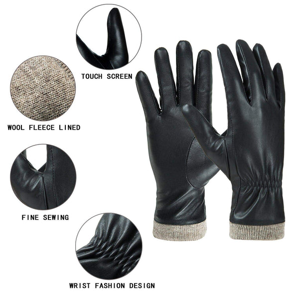 REDESS Winter Leather Gloves for Women, Wool Fleece Lined Touchscreen Gloves