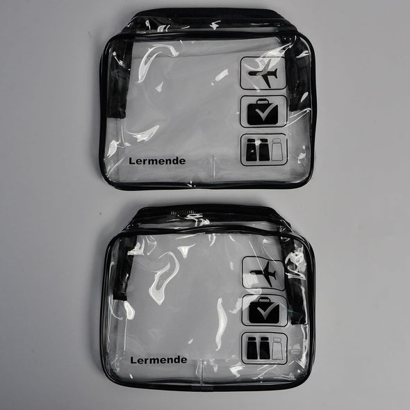 Lermende 2Pcs Clear Toiletry Bag TSA Approved Travel Bag,Carry on for Travel,Airport Airline Accessories Compliant Bag,Quart Sized Makeup Cosmetic Bag Women Men (Black, 2 Pack)