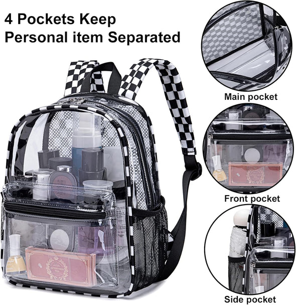 Clear Mini Backpack for Stadium Events 12X12X6 Small Transparent Backpacks Plastic See through Clear Bag for Concerts Work Festival Security Travel