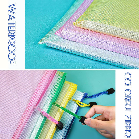 LEOBRO Mesh Zipper Pouch Bags, 13.2"X 9.2" Zipper Pouch, 4 Pcs Mesh Bags with Zipper, Storage Bags Pouch for Organization Toy Puzzles Board Game Travel, File Jackets & File Pockets