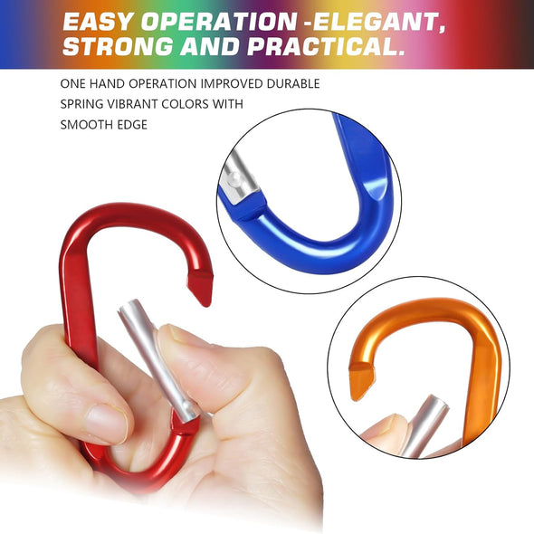 12PCS Carabiner Keychain Clip - 3" Aluminum Carabeaner Key Clip,D Ring Shape Caribeener Hook Buckle,Spring Snap Key Chain Clips