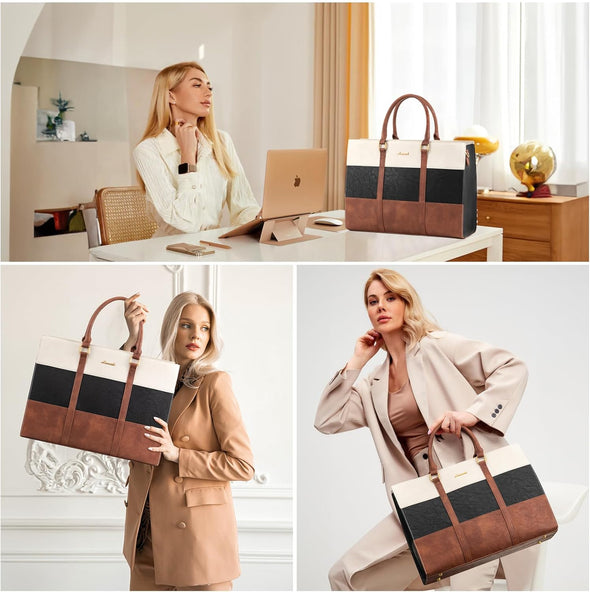 LOVEVOOK Laptop Bag for Women, 15.6 Inch Work Bags for Women, Vintage Leather Laptop Tote Bag, Waterproof Computer Bags with Clutch Purse, Large Capacity Briefcase, Business Office Handbag for Work