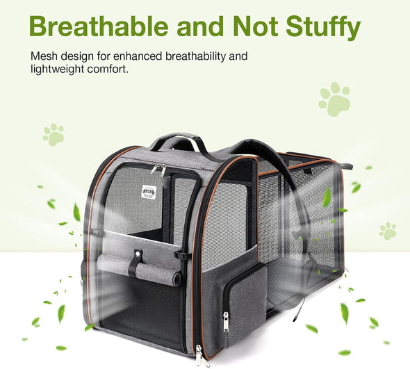 Lekebobor Large Cat Backpack Carrier Expandable Pet Carrier Backpack for Small Dogs Medium Cats Fit up to 18 Lbs, Dog Backpack Carrier, Foldable Puppy Backpack Carrier for Travel, Hiking,Grey