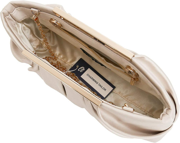 Clutch Evening Bag Elegant Pleated Satin Formal Handbag Simple Classy Purse for Women