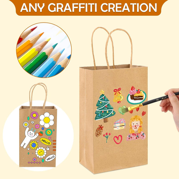 XPCARE 200Pcs Paper Gift Bags 5.25X3.25X8.25'',Gift Wrap Bags with Handles Brown Kraft Paper Bags for Small Business Paper Bags Bulk for Birthday Party Favors Shopping Retail