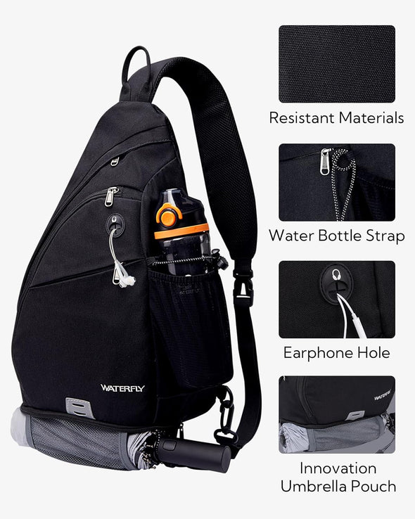 WATERFLY Sling Bag Crossbody Backpack: over Shoulder Daypack Casual Cross Chest Side Pack