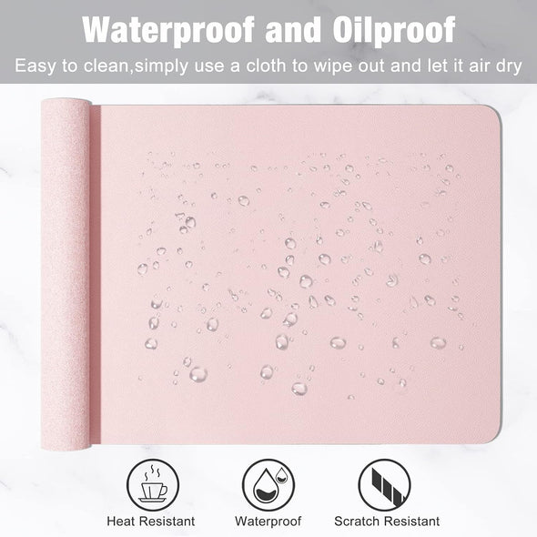 Hsurbtra Desk Pad, 30" X 14" PU Leather Desk Mat, XL Extended Mouse Pad, Waterproof Desktop Blotter Protector, Non-Slip Ultra Thin Large Laptop Keyboard Writing Mat for Office Home, Pink