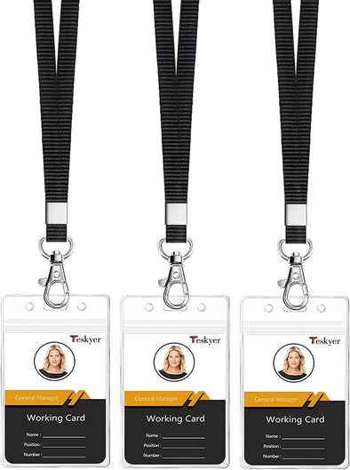 Lanyards for ID Badges, 3 Pack of Lanyard with ID Card Holder, Extra Thick Clear Waterproof Resealable Zip ID Badge Holder with Lanyard for Office, School, Cruise Ship Cards