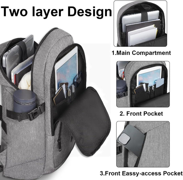 Mancro Laptop Backpack for Travel, Anti-Theft Laptop Backpack for Men Business Backpack Work Daypack with USB Charging Port & Lock, Water Resistant Travel Computer Bag Daypack, Grey