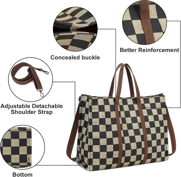 Laptop Tote Bag for Women Work 15.6 Inch Canvas Shoulder Bags Computer Messenger Purse Teacher Handbag Office Briefcase