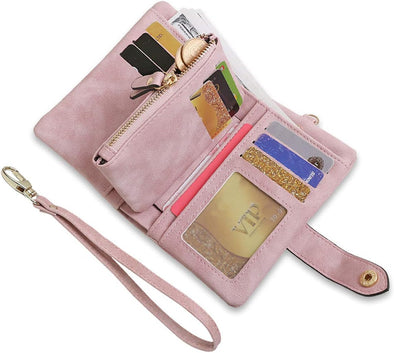 Wallets for Women Bifold Small Rfid Soft Leather Ladies Wallets Trifold Womens Wallets Billfolds Mini Wristlet Clutch Cute Zipper Coin Purse with Wrist Strap