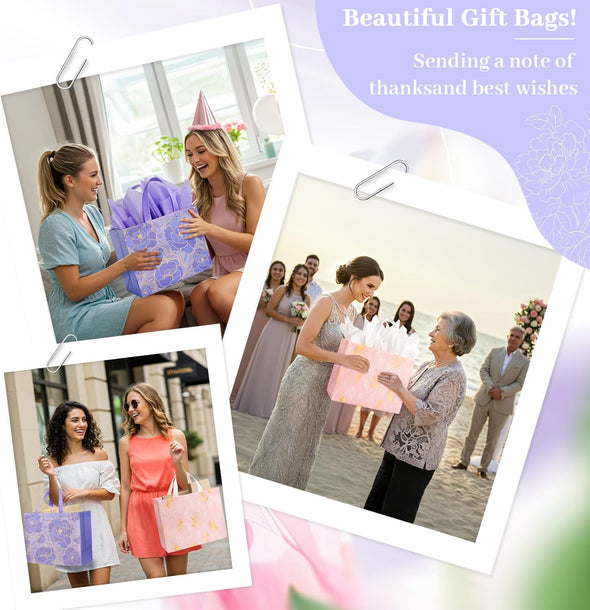 YANGTE 2 Pack 13" Large Beautiful Gift Bags Set with Greeting Card and Tissue Paper, Reusable Non-Woven Gift Wrap Bags with Handle for Presents of Any Birthday, Weddings, Mothers Day & Special Moments