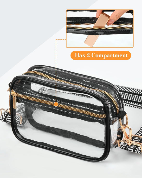 FANGSUN Clear Crossbody Bag Stadium Approved, Clear Purse for Women, Transparent Shoulder Messenger Handbag for Concert Sport