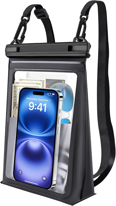 Large Floating Waterproof Phone Pouch [With Sealing Strip], Cell Phone Dry Bag for Iphone 16 15 14 13 12 Pro Max Galaxy Google All Devices, Float Waterproof Bag for Beach Vacation Black
