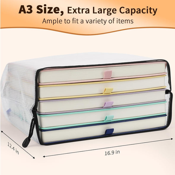 Umriox Zipper Mesh Document Pouch, 16.9X12.4 in (Black, 18 Packs), Clear Zipper Pouches, Waterproof Travel Pouch for Office Supplies, Puzzles, Board Games and Craft Projects