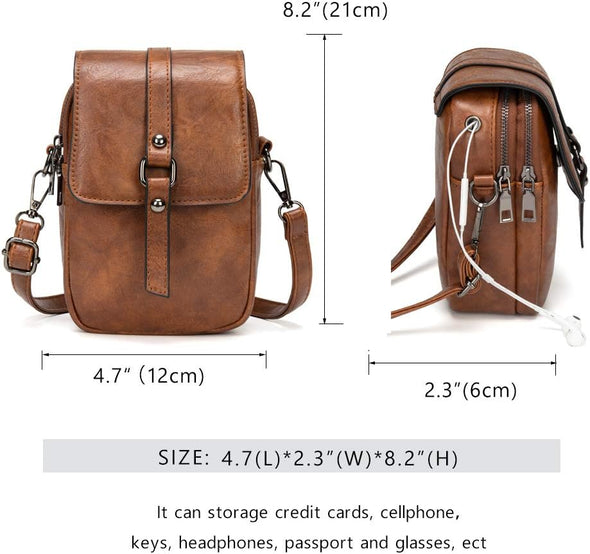 Myfriday Vintage Crossbody Phone Bag for Women, Small PU Leather Shoulder Purse and Handbag with Tassel&Rivet Decoration