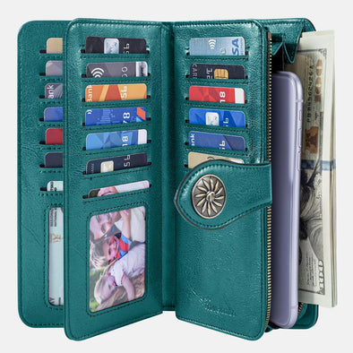 Travelambo Women'S Wallet RFID Blocking Credit Card Holder Large Capacity Wristlet Leather Wallets Purse
