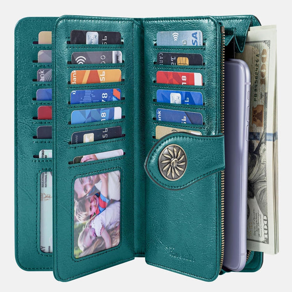 Travelambo Women'S Wallet RFID Blocking Credit Card Holder Large Capacity Wristlet Leather Wallets Purse