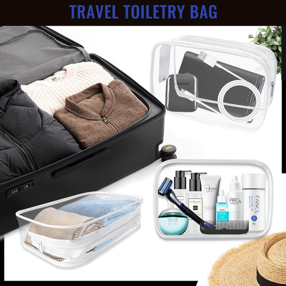 PVC Clear Makeup Bags with Zipper Bulk, TSA Approved Travel Toiletry Bag, 16 Pieces, White-M