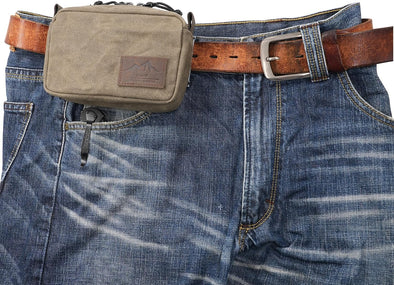 Diodrio Belt Pouch for Men Women YKK Zippers EDC Pouch, Belt Bag Waist Pack for Hiking, Water Resistant, Waxed Canvas, Olive