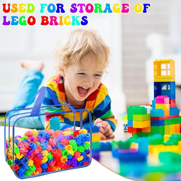 8 Packs 8 Colors Large Toy Storage Bags, Reusable Clear PVC Board Game Storage, Toy Organizers and Storage Bags with Zipper for Building Blocks, Puzzle and Handmade Accessories, Clear Toiletry Bag