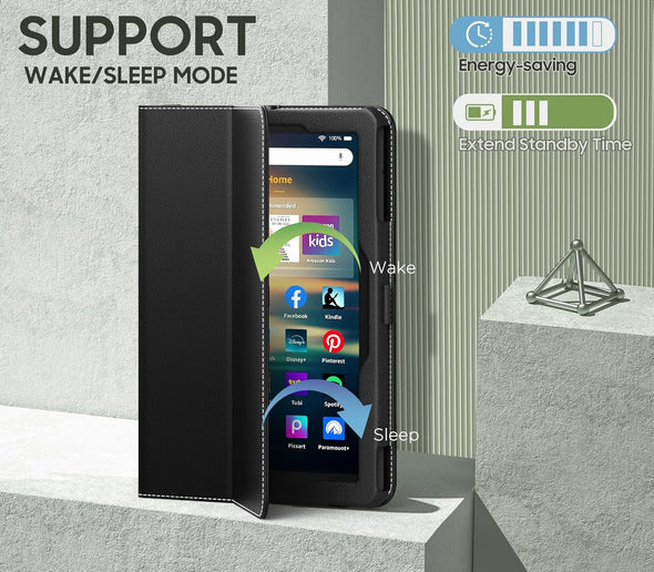 Moko Case Fits Amazon Kindle Fire HD 8 & 8 plus Tablet (12Th Generation/10Th Generation, 2024/2022/2020 Release) 8", Slim Folding Stand Cover with Auto Wake/Sleep, Black