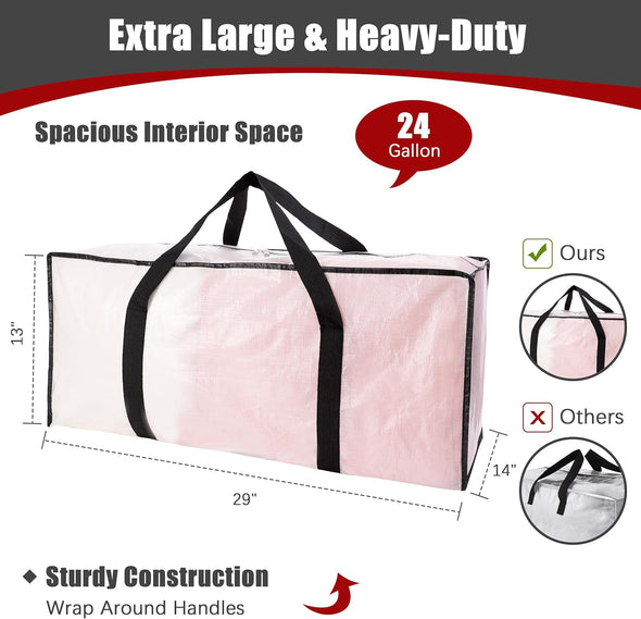 Extra Large Moving Bags with Zippers & Carrying Handles, Heavy-Duty Storage Tote for Space Saving Moving Storage, Fold Flat, Alternative to Box and Bin - 12 Pack, Semi-Transparent