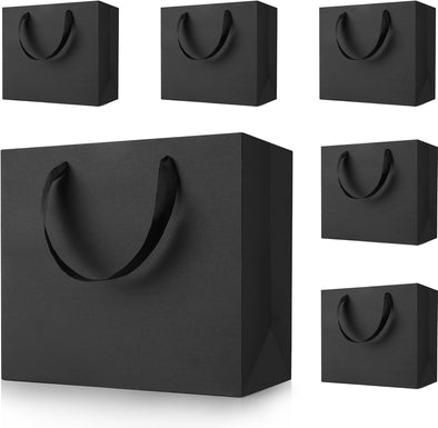 Generic Black Gift Bags with Handles: 12.5X4.5X11 Inch 6Pcs Large Paper Bags Bulk for Party Shopping Wedding Birthday