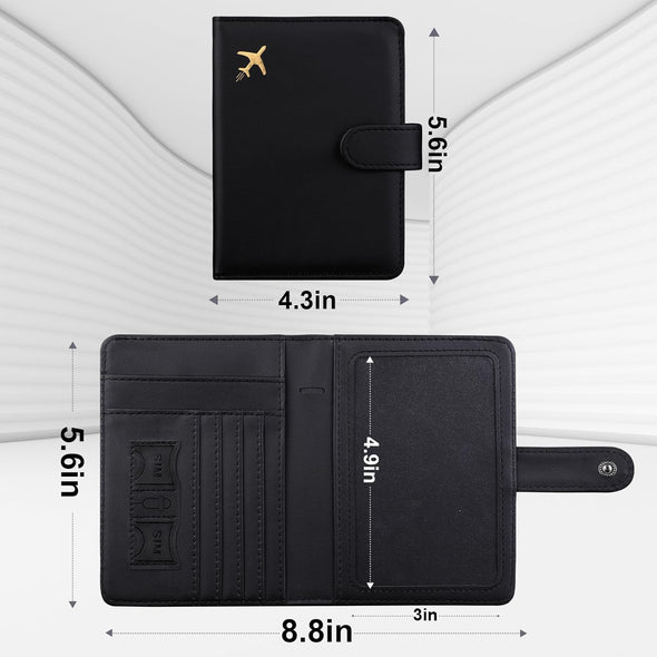 GOAUS Passport Holder for Travel with Airtag Card Slots, Money Pocket, Women Men RFID Blocking Wallet Book Case Black