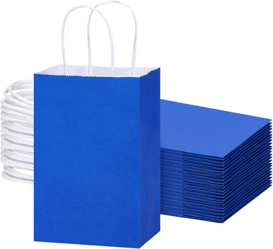 OUTUXED 25Pcs Blue Paper Bags, 5.25X3.2X8In Small Blue Gift Bags with Handles Bulk for Shopping, Wedding, Merchandise, Birthday, Business