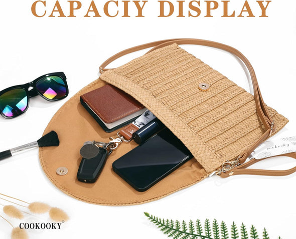 COOKOOKY Straw Clutch Handbag Summer Beach Straw Purse for Women Woven Envelope Bag