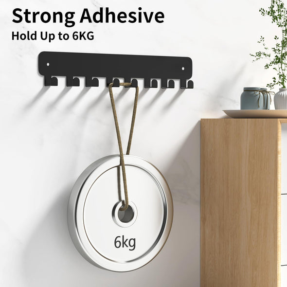 Pickpiff 1 Pack Key Holder for Wall Adhesive, Key Hooks with 8 Hooks Wall Mounted, Black Key Hangers for Wall Decor No Drill for Living Room, Kitchen, Office