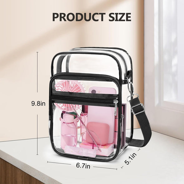 Blvornl Clear Crossbody Bag with Adjustable Shoulder Strap, Stadium Approved PVC Clear Purse Bag, Clear Messenger Bag