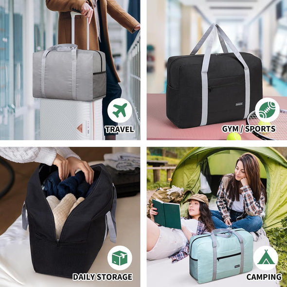 Personal Item Bag for Airlines - Foldable Travel Bag 18X14X8 Small Duffle Bag for Spirit Frontier Weekender Overnight - Black