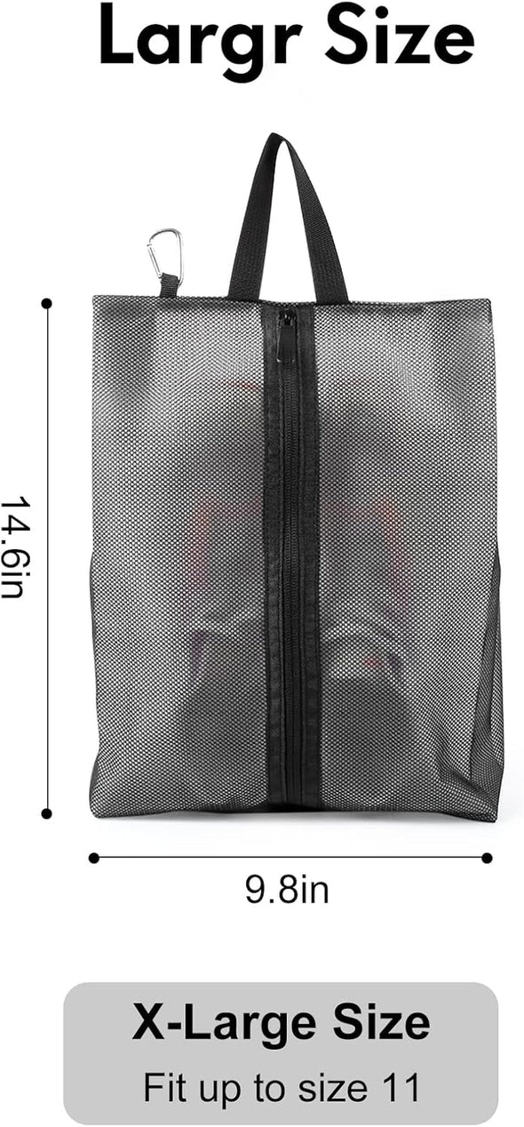 2 Pack Shoe Bags for Travel, Sneaker Bags, Waterproof Travel Shoe Bags with Zipper for Packing, Golf Shoe Dust Bags for Man and Women, X-Large, Black