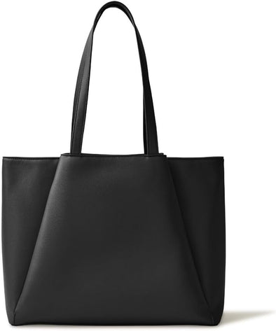 Laptop Tote Bag for Women 15.6 Inch - Large Work Bags with Zip Compartments - PU Leather Office Purse Computer Briefcase - Black