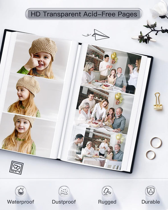 Popotop Photo Album 4X6-300 Photos Linen Cover Photo Books with 300 Horizontal Pockets,Slip-In Picture Albums for Family Wedding Anniversary Baby Vacation Pictures