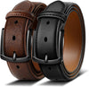 BULLIANT Men Belt 2Pack-Leather Belt 7Holes Comfortable for Men'S Dress Casual Jeans 1 3/8"