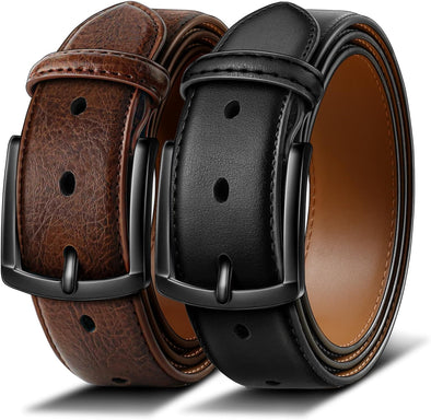 BULLIANT Men Belt 2Pack-Leather Belt 7Holes Comfortable for Men'S Dress Casual Jeans 1 3/8"