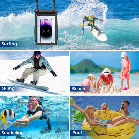 Large Floating Waterproof Phone Pouch [With Sealing Strip], Cell Phone Dry Bag for Iphone 16 15 14 13 12 Pro Max Galaxy Google All Devices, Float Waterproof Bag for Beach Vacation Black