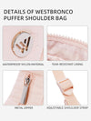 WESTBRONCO Small Puffer Crescent Shoulder Bag for Women, Nylon Quilted Shoulder Purses, Puffy Handbags with Adjustable Strap